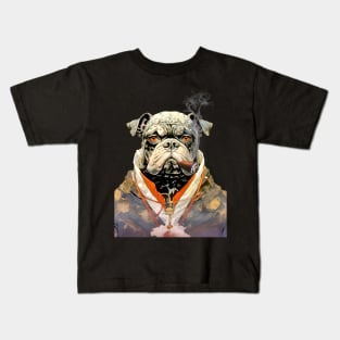 Cigar Smoking Bulldog: Nothing Bothers Me When I'm Smoking a Cigar on a dark (knocked out) background Kids T-Shirt